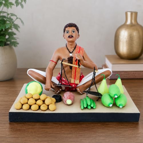 Image of Krishnanagar Handmade Clay Gift & Decor | Standard- Sitting Human Figure Miniature Idol - Vegetable Seller