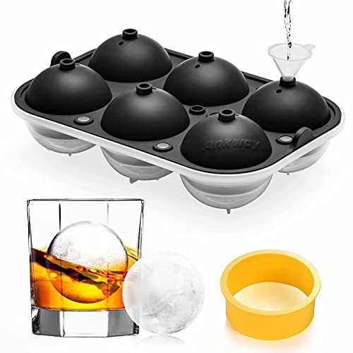 Molde para Hacer Bolas de Hielo, Ankway 6.5cm Bandeja de Hielo en forma Redonda Grande, Diseño Doble a Prueba de Fugas con Anillo de Presión, Ideal para Whisky o Cualquier otra Bebida
