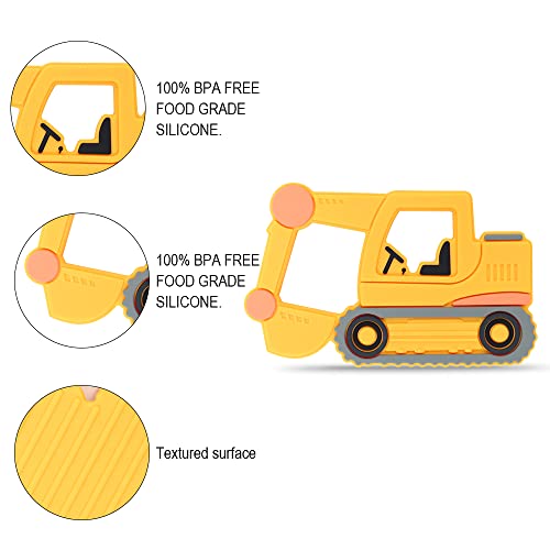 Image of Baby Silicone Teether,Sensory Chew Toys,BPA Free Soft and Effective Infant Teething Pain Relief Toys,Freezer Safe,Food Grade Silicone,Best Shower Gift for Boys and Girls (Yellow Excavator)