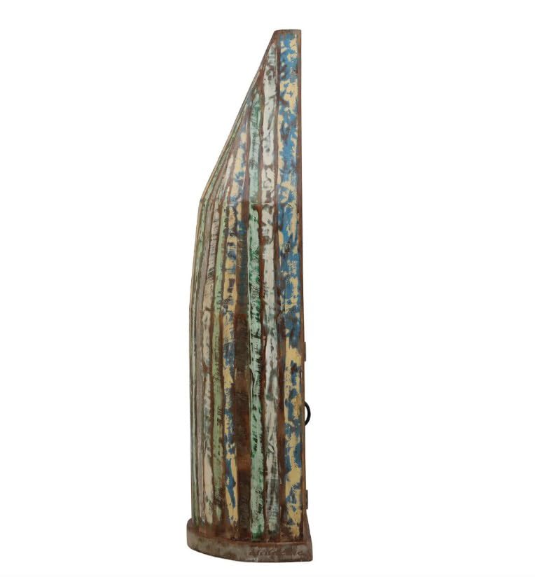 Image of Boat Wooden Bar Cabinet for Home | Antique Large Bar Unit for Living Room with Ring Stand | Handcrafted Rustic Bar Counter for Home | Wine Rack Organizer for Living Room | Reclaimed