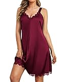 HBZDQB Lace Nightgown for Women Silk V-neck Sleepwear Full Slips Jersey Chemise Lingerie Tank Nighti