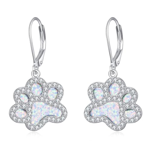 Boucles d'oreilles pattes en argent sterling et opale blanche de qualité