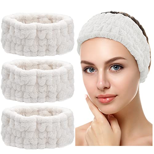 Chuangdi Lot de 3 bandeaux de spa pour femme en tissu éponge doux pour le lavage du visage, masque de spa, douche, cadeau (blanc)