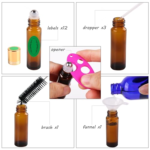 inice 12 Pack Essential Oil Roller Bottles Amber Glass RollerBalls for Essential Oils Refillable Roll on Perfume Bottles with Alloy Caps for Travel2