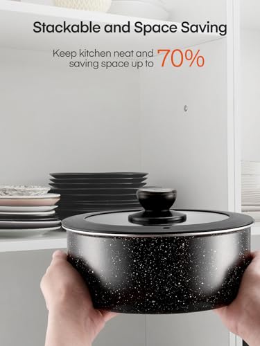 FOHERE Pots and Pans Set Nonstick, 8 Piece, with 2 Detachable Handles and 2 Lids, Induction Kitchen Cookware Set for all Stoves, Oven & Dishwasher Safe, Saucepan and Frying Pan, RV Cookware, Aluminum