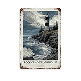 Plaque en métal vintage avec phare de Rock of Ages pour pub, club, café, bar, maison, décoration murale, affiche rétro 20 x 30 cm