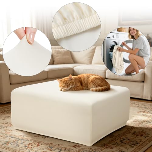 Image of YISUN Stretch Rectangle Ottoman & Footstool Cover, X‑Large, Beige