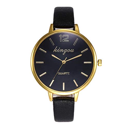 Juman634 Relojes de Cuarzo para Mujer, de Moda Informal, de Cuero Genuino, a Prueba de Agua, para Mujer, de Regalo, Negro