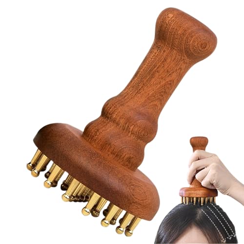 Peigne pour le corps et masseur de tête manuel en cuivre et bois