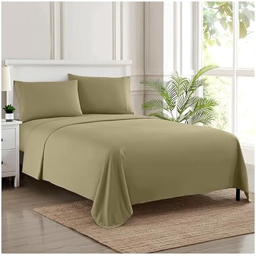 RV Queen Bed Sheets - Breathable Luxury Sheets with Full Elastic & Secure Corner Straps Built In - 1800 Supreme Collection Extra Soft Deep Pocket Bedding Set, Sheet Set, RV Short Queen, Sage