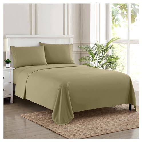 Sweet Home Collection Luxury Bedding Set with Flat, Fitted Sheet, 2 Pillow Cases, Microfiber, Sage, Full