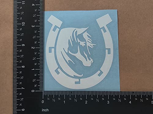 Horse Decal 4 Pack: Horse Heartbeat, Horseshoe, Horse Galloping, Detailed Horse Head (White, Small ~3.5") #TOP4