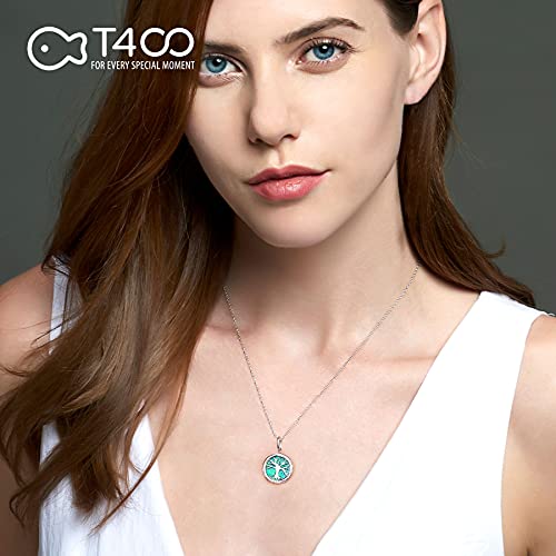 T400 Sterling Silver Necklace For Women Blue Opal Tree Of Life Pendant Jewelry Mother Day Gift #TOP2
