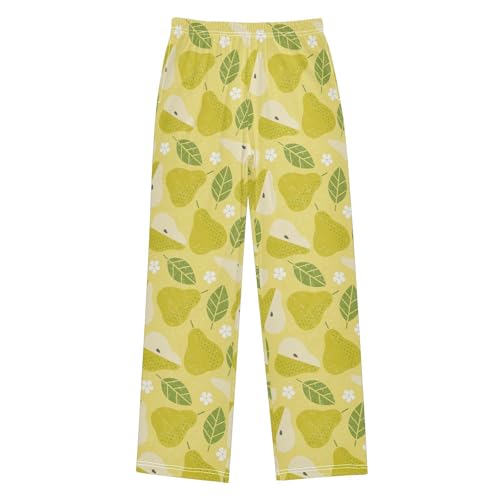 Pear Floral Boys Long Pants Soft Trousers Elastic Waist Kids Lounge Bottoms with Pockets S-XL
