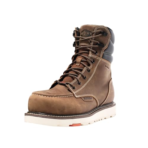 BRUNT Marin Welted (Comp Toe) - Men’s Size 10.5, Dark Tan - 8" Waterproof Safety Toe Wedge Work Boot - Goodyear Welt Construction - EH & ESR Rated - Oil & Slip Resistant - Adjustable Width System