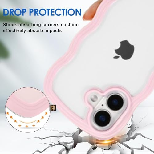 Image of Back Cover for iPhone 16, Cute Curly Wave Case, Shock Proof, Grip, Soft TPU & Girls Stylish, Camera Bump Protector for iPhone 16 (Pink)