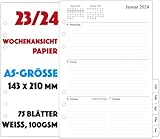 Laminierte monatliche tabs 2023-2024 Wochenplaner Einlage A5-1 Woche auf 2 Seiten mit Tabs, July 2023 - June 2024