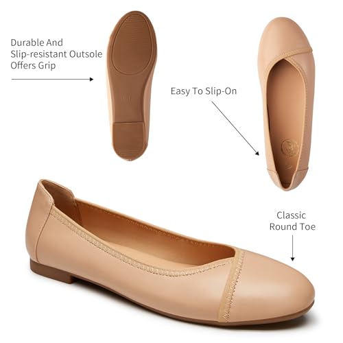 Image of Trary Slingback Flats for Women, Black Dressy Comfortable Round Square Toe Shoes, Work Office Casual Ankle Strap Dress Flats