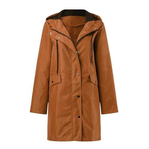 Generisch Manteau imperméable pour femme - Veste solide - Veste d'entraînement - Veste de pluie Softshell - Spray imperméabilisant, café, 3XL