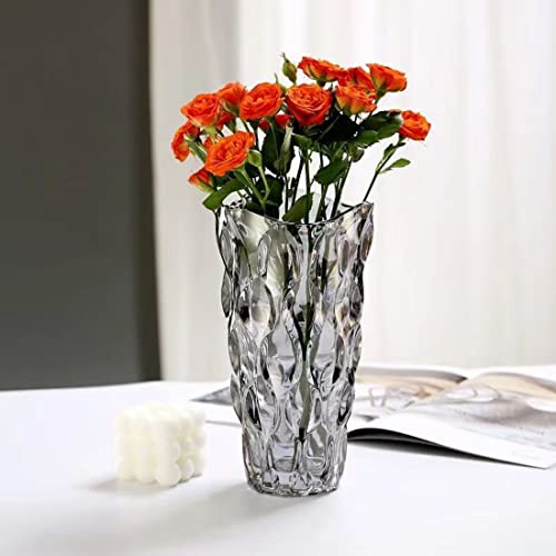 CEMABT Bouteille de Vase à Fleurs en Verre épaissi de 3,4 LB, Style soufflé à la Main de Luxe Exquis, décoratif pour Arrangement Floral, Mariage (Gris fumé) – vue 4