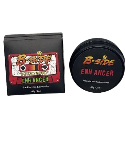 B-Side Tattoo Enhancer Tattoo Aftercare 2oz Tattoo Balm Frankincense & Lavender, Heals + Protects New Tattoos and Rejuvenates Older Tattoos - Vegan Cream - No-Petroleum - Paraben Free