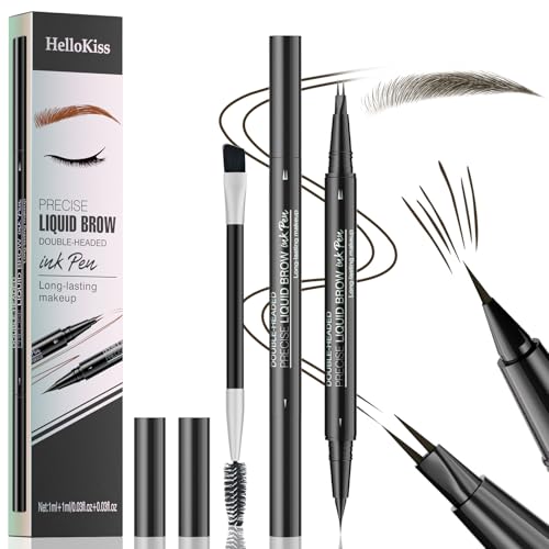 Lapiz Cejas Microblading, Líquido Lápiz de Cejas con 2 Puntas, Resistente al Agua y al Sudor Eyebrow Pencil, Lápiz de Cejas Mágico, Crea un Maquillaje de Cejas Natural (Marrón Negro)