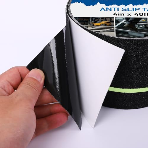 Image of Anti Slip Tape with Glow in Dark Stripe 4 in x 40 FT,Non-Skid Tape Night Visibility Non-Slip Roll, Anti-Slip Strips for Stairs Ramps Floors Decks & Slippery Surfaces