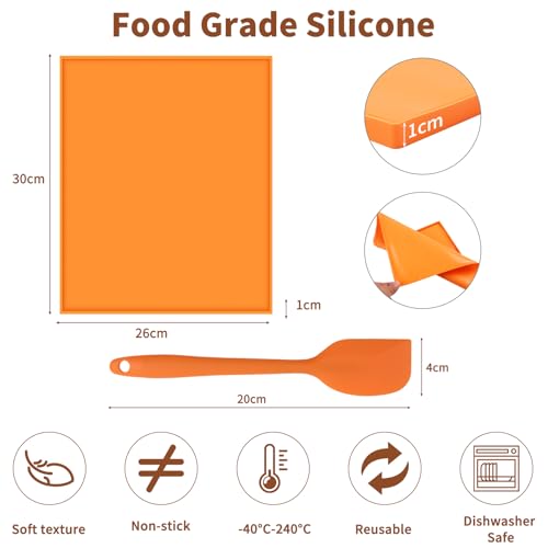 Yiomxhi 4 Pcs Silikon Dehydrator Blätter Antihaft Dörrfolie für Dörrautomat mit Schaber, Wiederverwendbare Backmatte für Fruchtleder, Rechteck Dörrgerät Matten für Obsttrockner, Orange – Bild 4