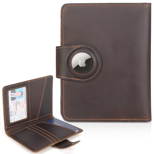 Image of Polare Full Grain Leather Slim and Soft RFID Blocking wallet For Men Snap Bifold Travel Wallet Passport Holders 2 Passports, Dark Brown with AirTag Slot, Slim