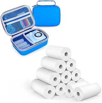 Phetium 12 Rolls Kids Camera Instant Print Refill Paper Set & Kids Camera Case Compatible with Most Kids Camera Instant Print Blue