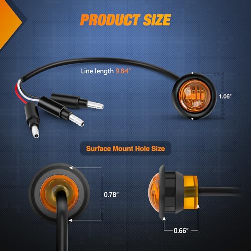 Image of Nilight 3 /4 inch Round Marker Light Bullet Turn Signals Lights w /3 Connectors | 10PCS Amber LED Side Indicator Clearance Lamp IP68 Waterproof For Trailer Truck Camper Van Boat Bus Accessories