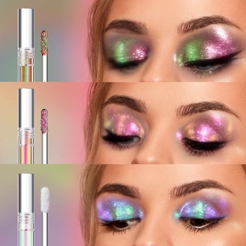 3 Pcs Liquid Chameleon Eyeshadow Makeup Set,Metallic Changing Long-lasting Holographic Glitter Multichrome Eyeshadows (#B) - Image 3