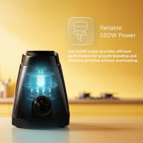 Image of Glen 550W Mixer Grinder with 1.2L Glass Blender Jar & 400ml Stainless Steel Grinder Jar, 3-Speed + Pulse, Ice Crushing, Smoothies, Shakes, Sauces & Hot Liquid Blending, ISI Certified, SA4046BGJ