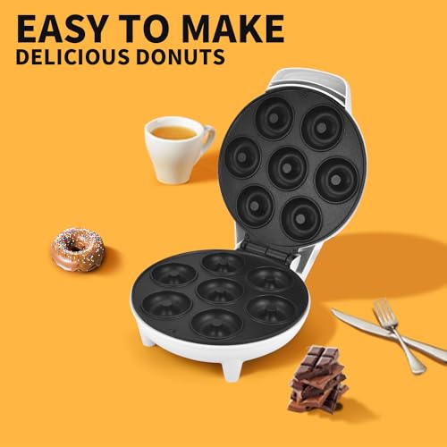 Image of DSP Mini Donut Maker - Non-Stick, 7 Donuts, Cool-Touch | Quick 3-Min Baking, Indicator Lights, Easy Wipe-Clean, Breakfast /Snacks /Desserts