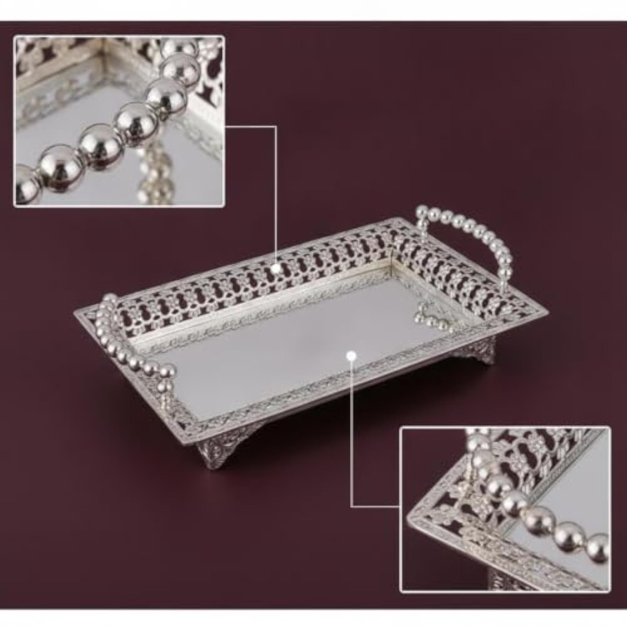 Ornate Mirrored Tray with Handles