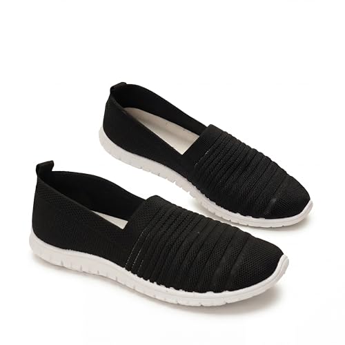 GLAMORA Zapatillas Slip On Transpirables para Mujer, Calzado Deportivo Ligero sin Cordones de Punto Flexible, Zapato Casual Moda Verano Antideslizante, Sneakers Cómodas Ultraligeras black-41