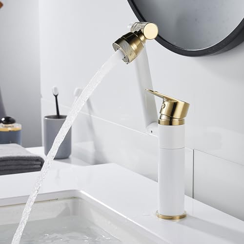 Robinet de salle de bain MOCHAMIK en laiton blanc et or orientable à 1080°