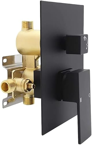 Válvula Desviadora de Ducha de 2 Vías de Latón Macizo Mezclador Kit de Válvula de Mango de Ducha de Instalación en Bruto Repuesto en Negro Mate