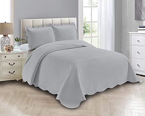 Linen Plus Luxury Oversized Coverlet Embossed Bedspread Set Solid Silver King/California King Bed Cover New # Ashley