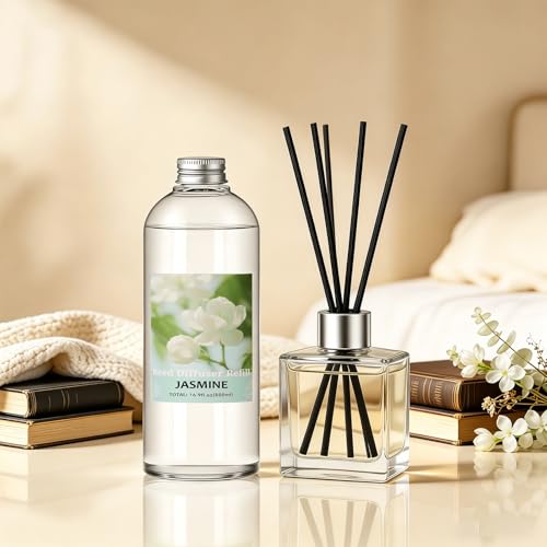 Image of STRN Reed Diffuser Refill, Jasmine Scent Diffuser 500ml | 16.9 oz with 6 Reed Sticks, Room Fresheners for Home, Long-Lasting Summer Fragrance for Living Room, Bedroom, Office, Home Decor