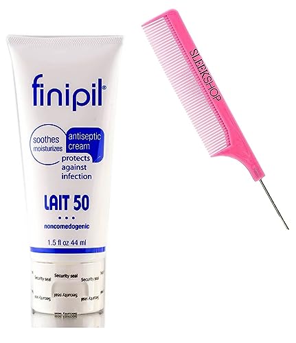 Sleekshop Comb + FinipiI ANTISEPTIC CREAM, Protects Against lnfection, LAIT 50, Soothes, Cools, & Moisturizes Skin between Hair Removal Services, Purest & Finest Ingredients, MADE IN USA (w/ SLEEKSHOP PINK Pin Comb) (1.5 oz (PACK OF 1) -)