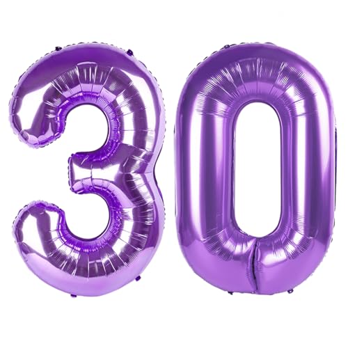 Image of Number Balloons 30 Balloon 40 inch Purple for 30 Birthday Party Decorations | Saturated Color, Large 40 in, With Straw & Hanging Hole, For Back-to-School Season, Wedding, Christmas, New Year, Anniversary
