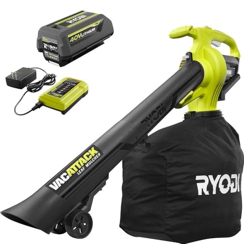 Leaf Vacuum Mulcher Power 40V Vac Attack Cordless 5.0 Ah Charger Battery, Replacement for RYOBI OEM
