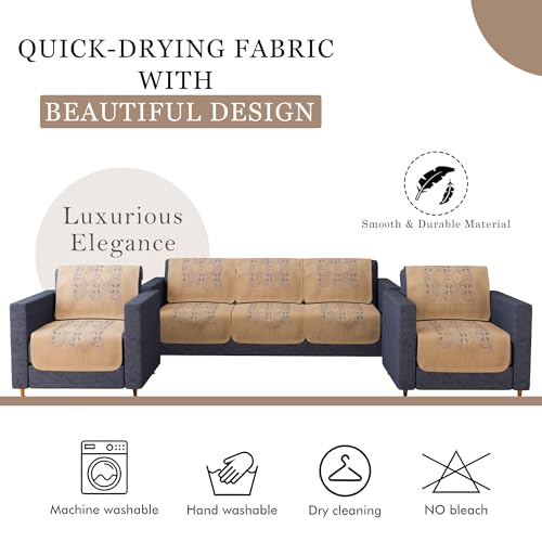 Image of Kuber Industries Sofa & Center Table Cover Set | Net 5 Seater Sofa & 4 Seater Table Cover Combo | Furniture Protector Cover for Living Room | Self Flower New Jersey | Golden