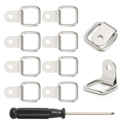 Anillos de Amarre de Acero Inoxidable - 8 Piezas D-Ring, Fijación para Remolque y Vehículos - Capacidad de Carga 200kg - Ganchos de Seguridad para Camión Barco Kayak y Más Incluye Mini Destornillador