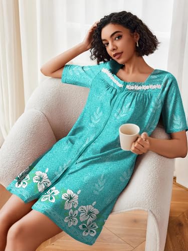 Ekouaer Women Zipper Robe Short Sleeves House Coat Zipper Front Bathrobe Sleepwear with Pockets Housecoat Nightgown3