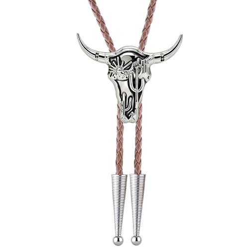 Image of Jeilwiy Bolo Tie for Men Western Cowboy Tie Necklace Gold Bolo Tie Leather Necktie Halloween Tie Accessories for Women