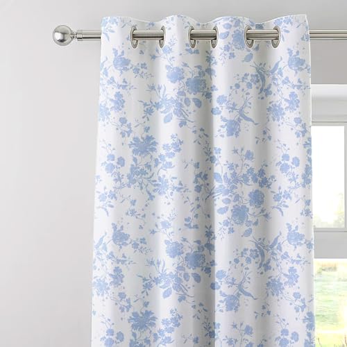 Pair of Amelie Eyelet Curtains in Blue 66" x 72" Blue & White Floral