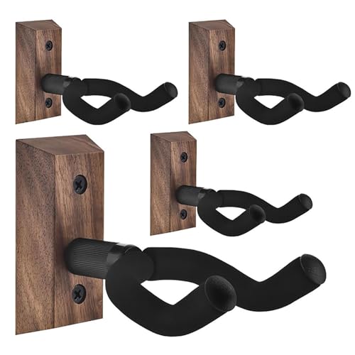 kaxay 4 Pack Guitar Wall Mount, Hardwood Guitar Hanger Hook Holder with Adjustable Soft Guitar Hook for All Size Guitars U-Shaped Guitar Holders for Acoustic, Electric Guitar Ukulele, Bass, Mahogany