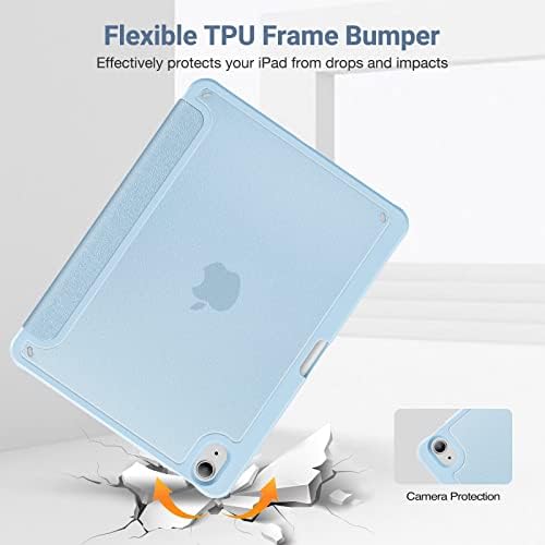 ProCase for iPad Air 5th Generation 2022 / iPad Air 4th Generation 2020 10.9 Inch Hard Shell Case, Trifold Smart Cover with Pencil Holder -Skyblue